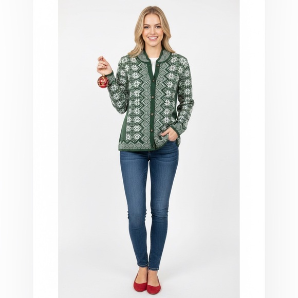 Appleseeds Sz M green ivory fair isle Nordic button up soft ca… - Picture 2 of 13